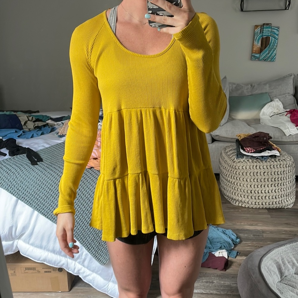Anthropologie yellow ruffled long sleeve